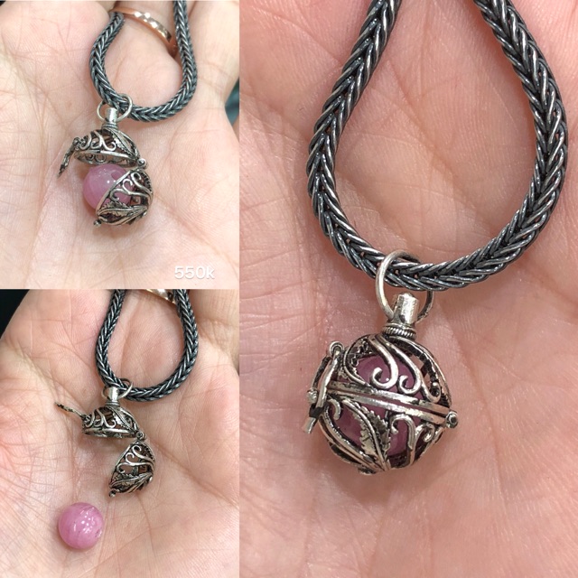 Hạt treo dạng lồng hộp bạc vintage đựng hạt đá đeo vòng tay hoặc mặt dây độc đáo ( giá không kèm đá )