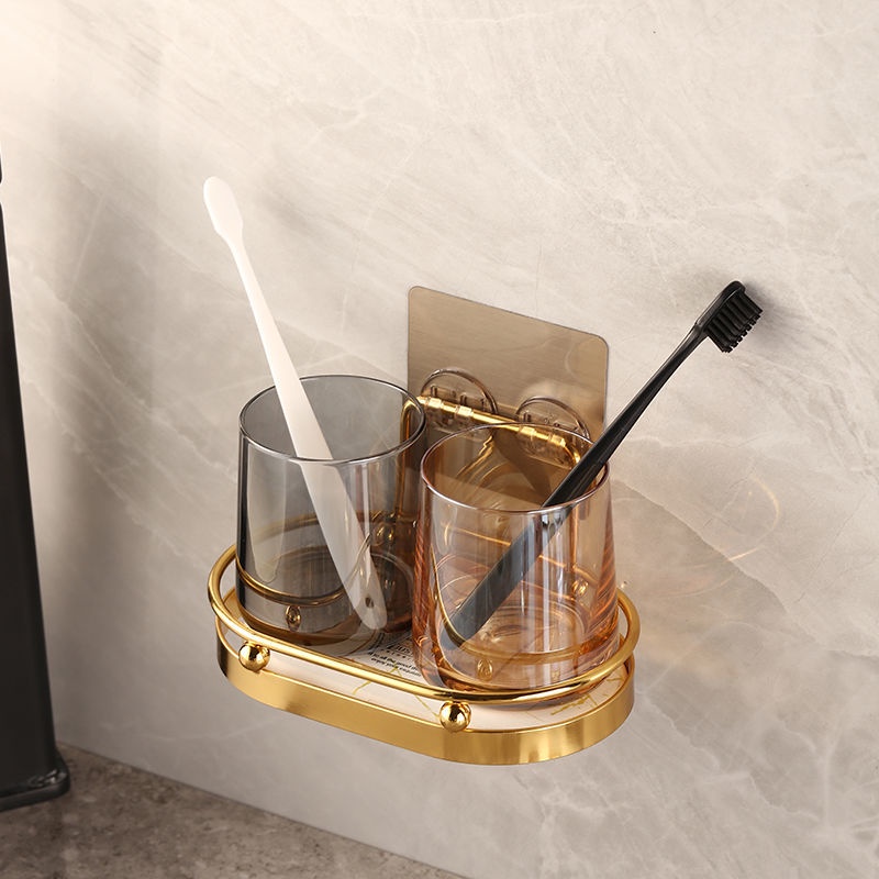 A-LIFE Giá Đỡ Bàn Chải Đánh Răng / Giá Đỡ Bàn Chải Đánh Răng Gắn Tường Miễn Đục Lỗ Sang Trọng Cho Phòng Tắm/Giá Kệ kèm cốc sứ cắm bàn chải đánh răng, khay bùn tảo cát bay hơi nước trong