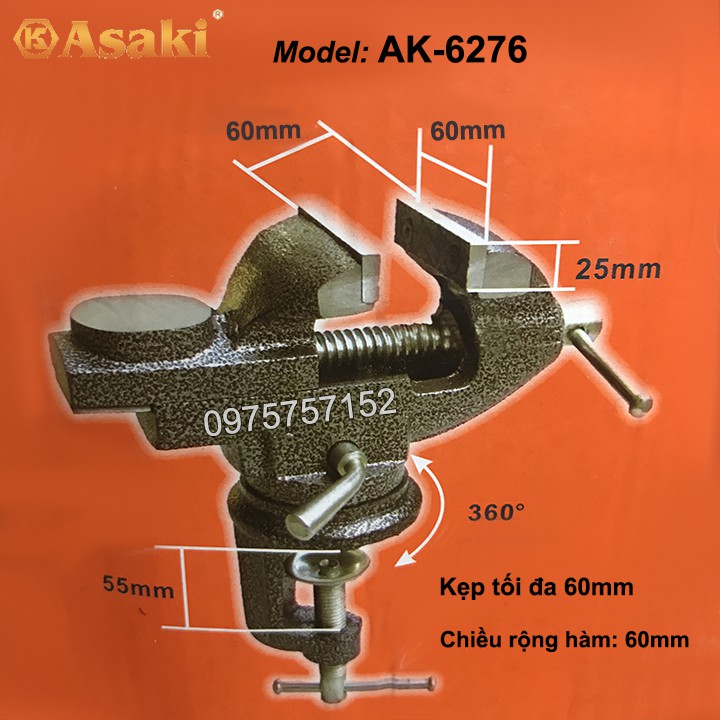 Ê tô kẹp bàn mâm xoay 360° Asaki AK-6276 F60 - Kẹp tối đa 60mm