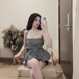 Áo trễ vai carô