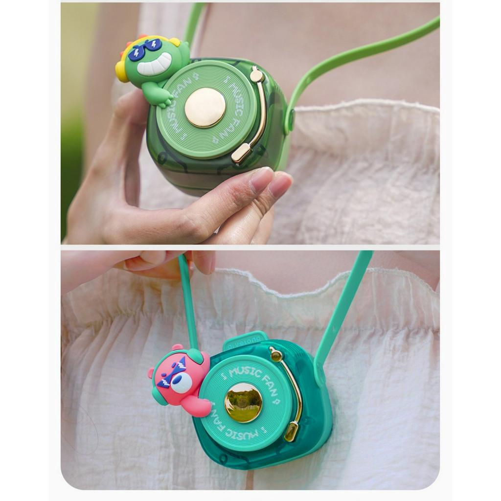 Quạt mini đeo cổ dễ thương hình DJ kute, không cánh, tiện lợi pin 1000 maH, dây có thể tháo rời