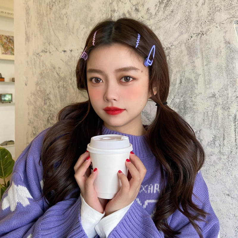 Set 4 Kẹp Tóc Hình Giọt Nước Màu Hồng Nhám Dễ Thương Phong Cách Hàn Quốc Cho Nữ