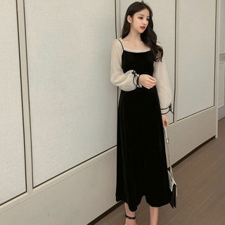 [Order] Váy nhung đen xinh tiểu thư phối tay ren kem dịu dàng