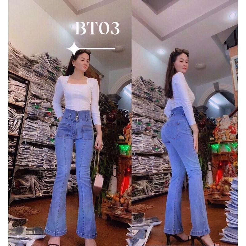 Quần Jeans Nữ Ống Loe Dài Chít Thân Phối Túi Trước Thời Trang Siêu hot