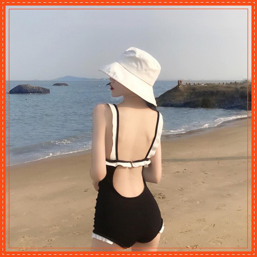 Bikini Đồ Bơi Một Mảnh Hàn Quốc Cao Cấp Phối Viền Sang Chảnh Chất Thun Gân Dày Dặn Co Giãn 4 Chiều Che Khuyết Điểm ་