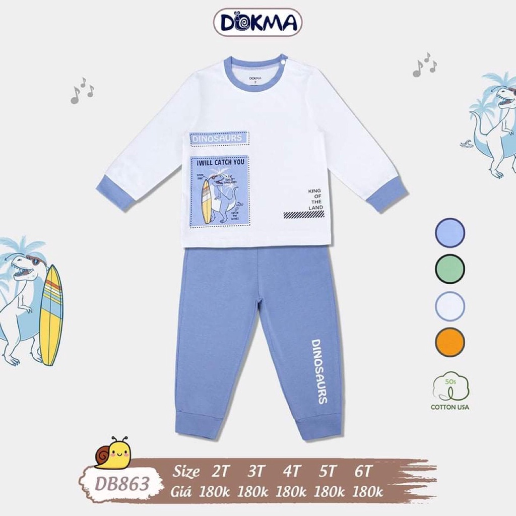 Bộ quần áo dài tay thu đông cho bé trai Dokma sale size 2-6Y DB863 Lamiha