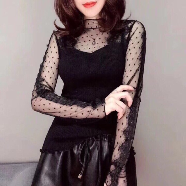 Áo len mỏng pha ren
