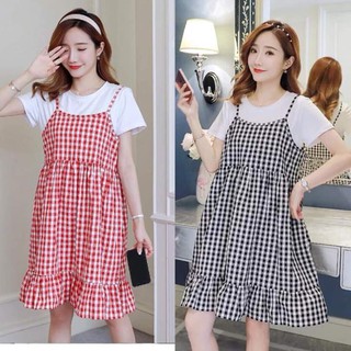 Đầm Bầu Sọc Caro Kiểu Máy Liền (2 màu xinh)