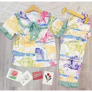 Đồ bộ pizama, tiểu thư lụa satin mặc nhà cao cấp