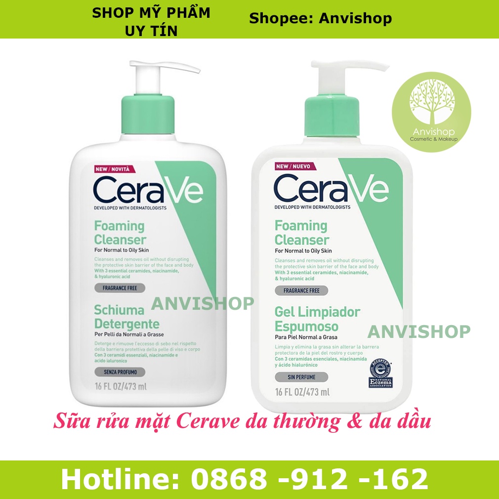 Sữa rửa mặt Cerave 473ml da dầu Cerave Foaming Facial Cleanser ANVISHOP bản Pháp xuất khẩu thumbnail