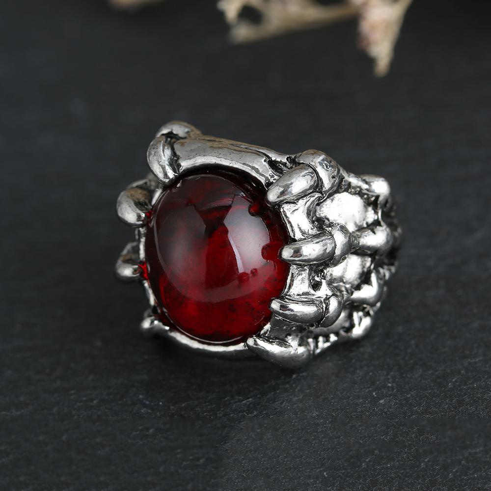 JUNE Nhẫn Nam Hình Móng Vuốt Rồng Đính Đá Đỏ Phong Cách Hip Hop Gothic