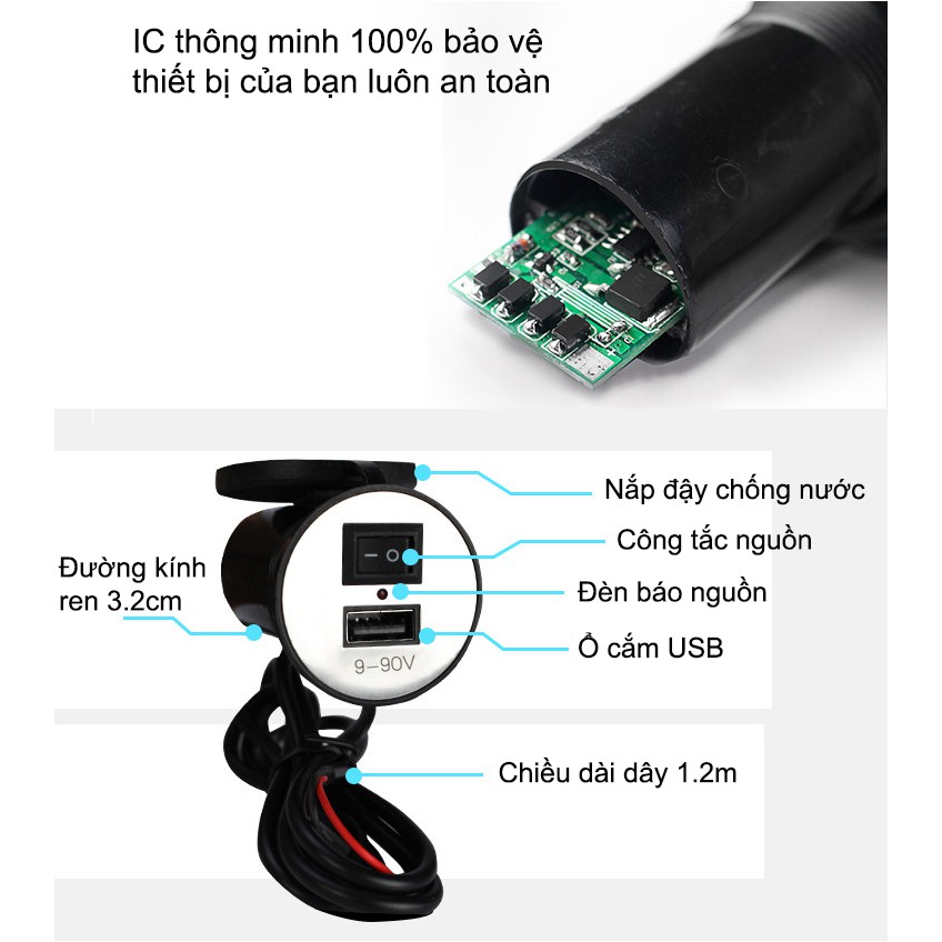 [𝐗𝐀̉ 𝐊𝐇𝐎] Cóc sạc điện thoại lắp cho xe máy