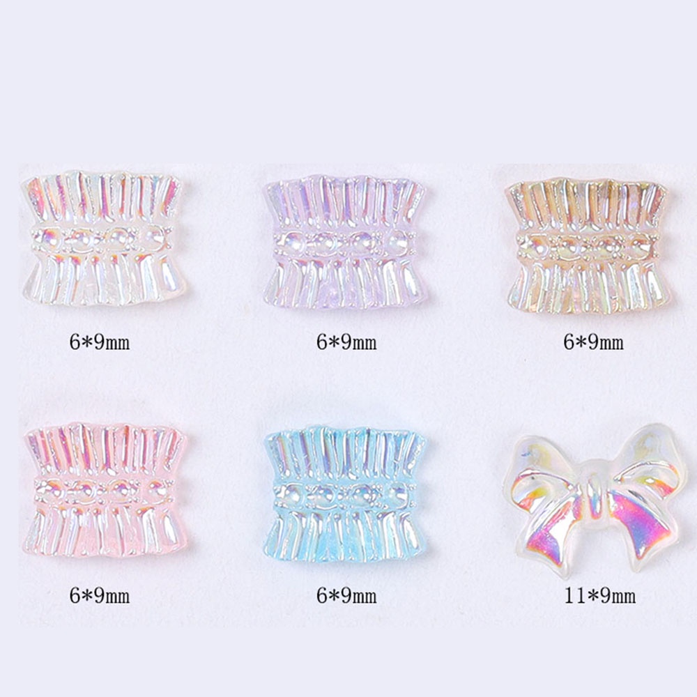 [Hàng mới về] Hộp 12 ngăn hoa resin nơ ruy băng váy gấu bướm AB màu kẹo trang trí móng cho salon