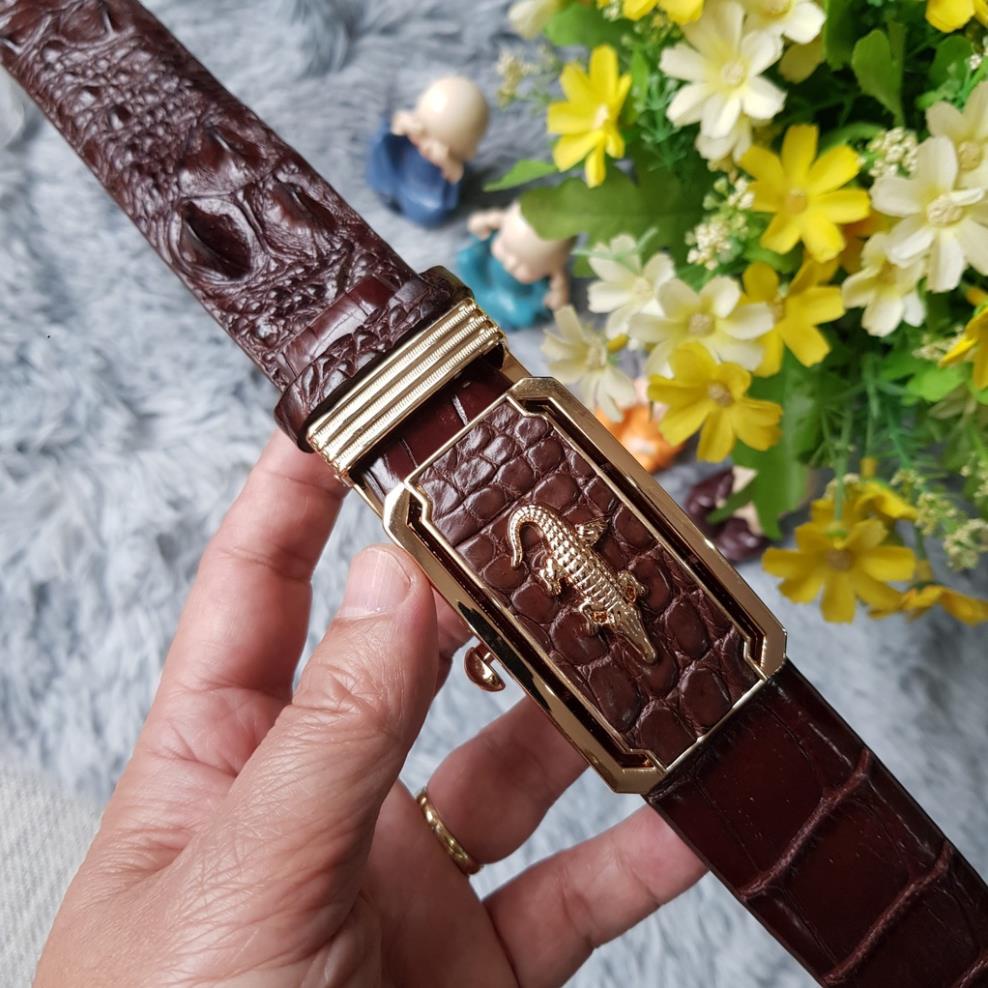 Thắt Lưng Da Cá Sấu, Dây Lưng Da Cá Sấu Gù Liền Nguyên Con Bản 3,5 cmI Màu Sắc Nâu Cafe I Bảo Hành 24 Tháng