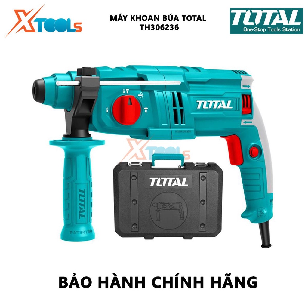&quot;Máy khoan búa cầm tay 3 chức năng 650w TOTAL TH306236 đầu gài sds plus, tốc độ 1700v/p, tốc độ búa 5500bpm. Lực búa 1.7