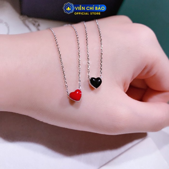 Dây chuyền bạc nữ mặt tim (bên đỏ, bên đen) chất liệu bạc 925 thời trang phụ kiện trang sức nữ Viễn Chí Bảo D400362