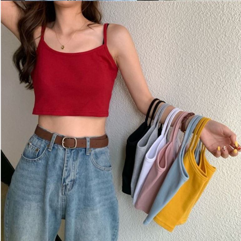 [HCM] Áo Croptop Nữ Hai Dây Thời Trang Chất Liệu Thun Borip Kiểu Dáng Ôm Body Gợi Cảm