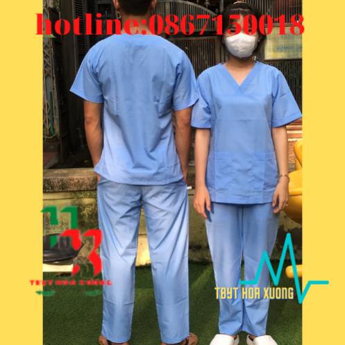 Bộ Scrups Bác Sĩ, Bộ Kĩ Thuật Viên Phòng Mổ, Quần Áo Blouse Nam/Nữ Màu Xanh Dương