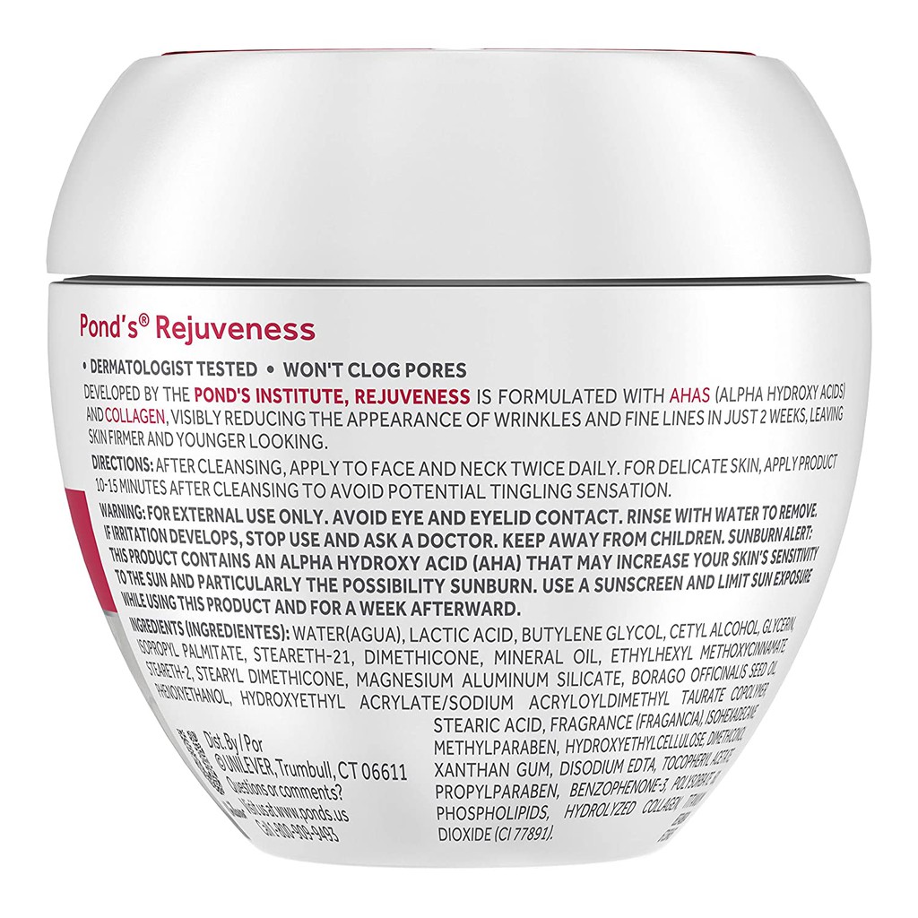 Kem mặt làm giảm vết nhăn Pond's Rejuveness Anti-Wrinkle Cream With Alpha Hydroxy Acid and Collagen 200g (Mỹ)