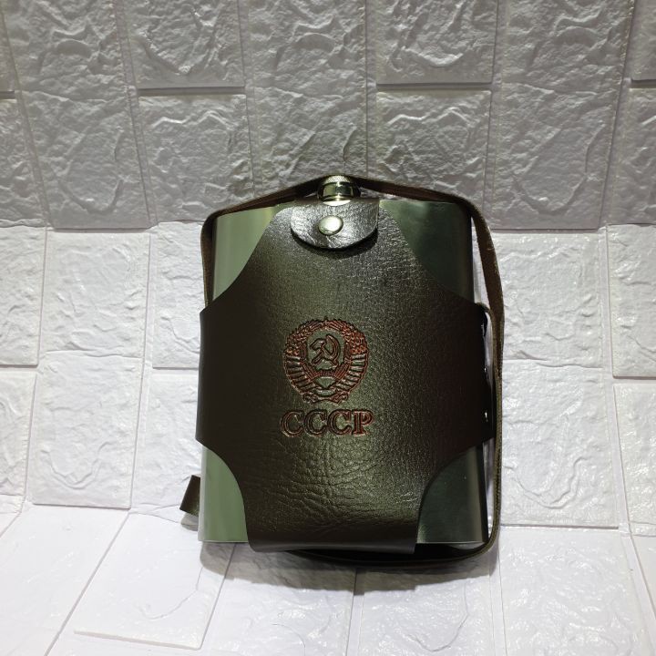 Bình đựng rượu nước inox 304 dày 0.6 mm cccp kèm bao da 1,5 lít hàng nhập khẩu cao cấp tặng phễu