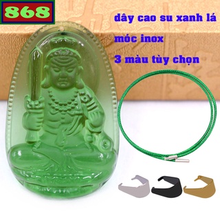 Mặt Phật Bất động minh vương thủy tinh xanh lá 3.6 cm và 5 cm kèm dây cao su xanh lá