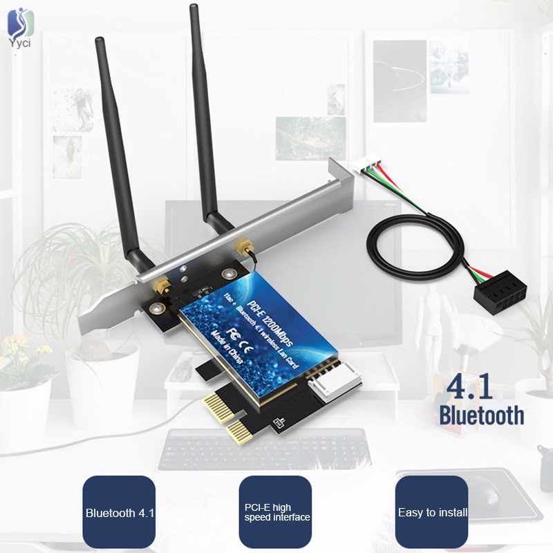 Yy EDUP 1200Mbps PCI-E WiFi Wireless Card Adapter Bluetooth 4.1 for Desktop PC @VN