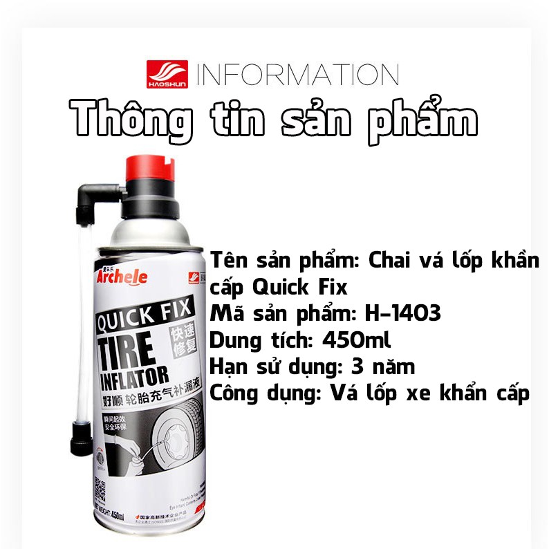 Chai vá lốp xe ô tô khẩn cấp Quick Fix H-1403 dung tích 450ml