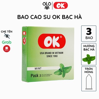 Bao Cao Su OK Hương Bạc Hà Hộp 3 bao,Trơn Không Mùi Tinh Khiết Siêu Mỏng Chống Tuột Hàng Việt Nam Chất Lượng Cao