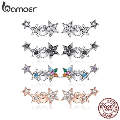 Hoa tai Bamoer bằng bạc sterling 925 đính đá pha lê nhiều màu sắc không gây dị ứng sành điệu cho nữ với 4 kiểu tùy chọn