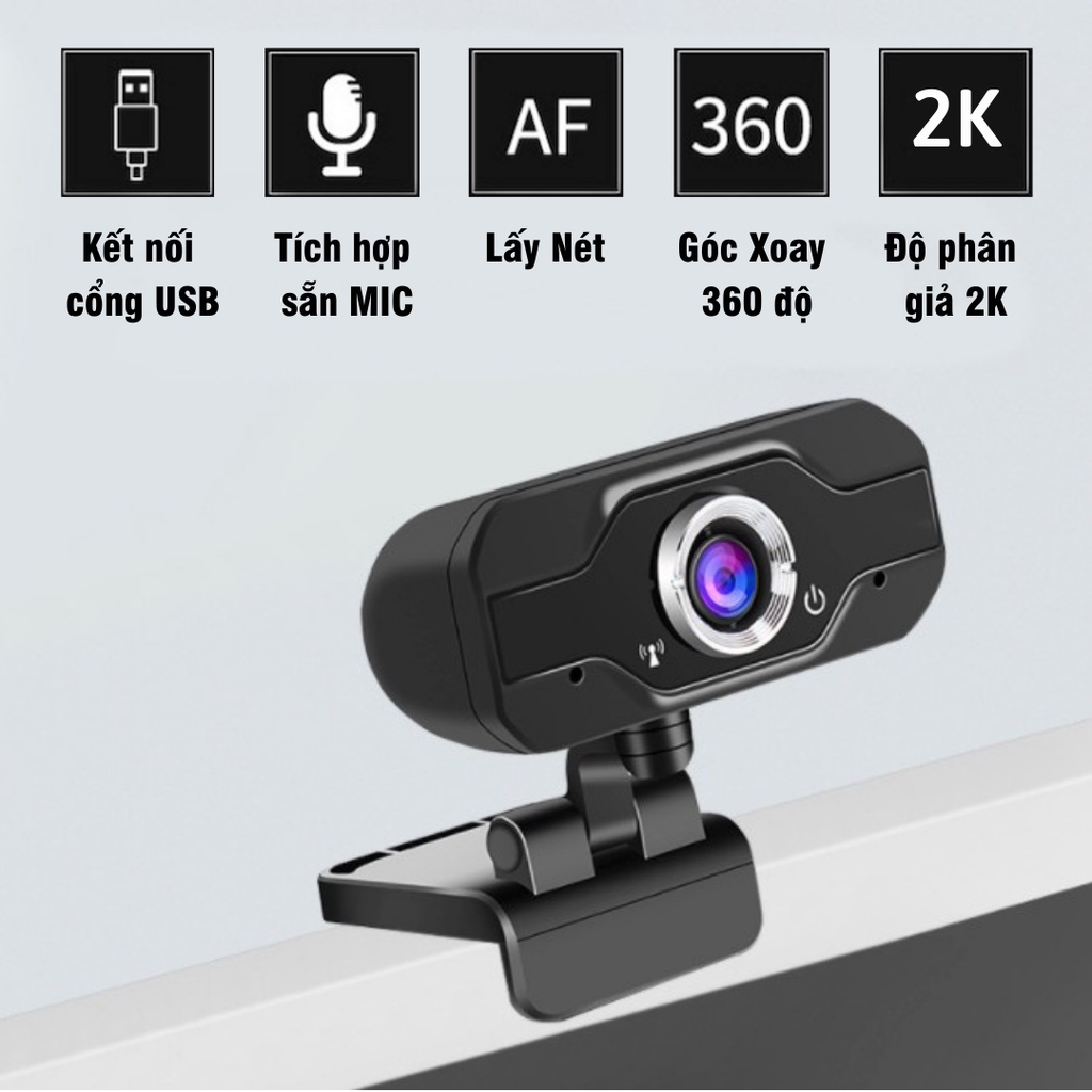 Webcam máy tính 4K -  3840 x 2160p và Full HD - 1920 x 1080p - Thu hình cho máy tính, pc, TV, để bàn