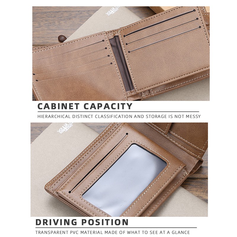 「COD」Baellerry Men's Short Wallet Multi-card Position Buckle Cross Section Purse Casual Soft Wallet