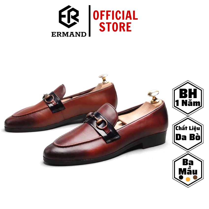 Giày lười da nam ERMAND da bò thật bh 12 tháng dáng Horsebit Loafer - Mã T83