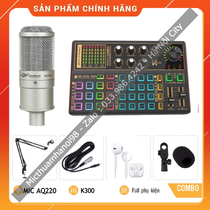 Bộ Mic Hát Livestream Sound Card K300 &amp; Mic AQ220 . Âm Thanh Cực Hay , Dễ Dàng Lắp Đặt . Bảo Hành 12 Tháng