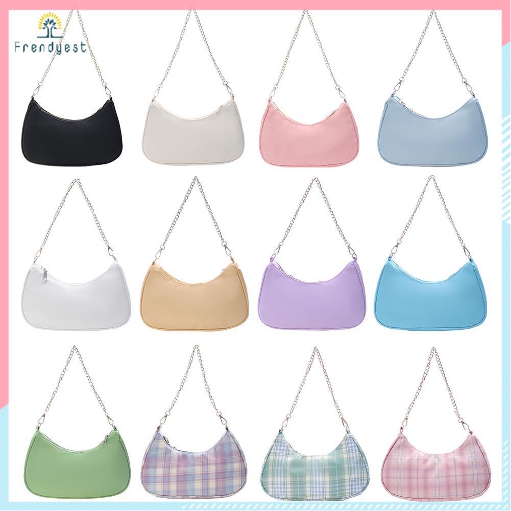 Túi xách đeo vai dưới cánh tay màu trơn có tay cầm bằng nylon màu trơn giản dị cho nữ