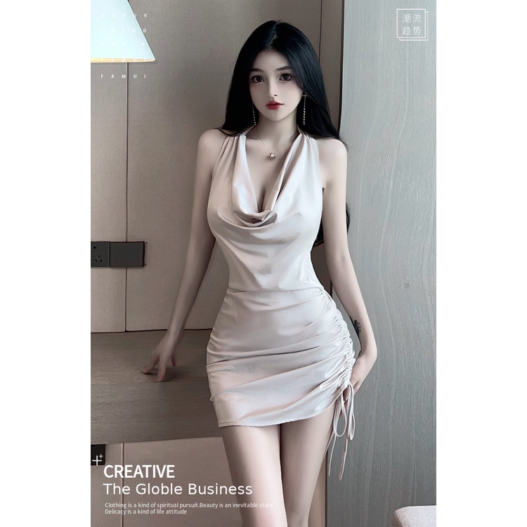 Đầm Dây Rút Ôm Hông Màu Trơn Quyến Rũ Thời Trang Dự Tiệc 02ND