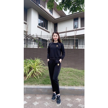 Bộ nỉ thể thao umi hàn mùa đông - bộ đồ Chamel dáng thể thao dày dặn thêu mèo
