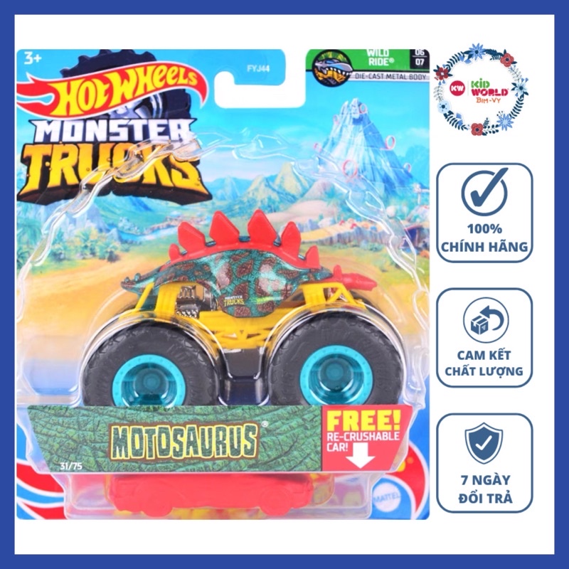 Xe mô hình Hot Wheels Monster Trucks Khủng long Motosaurus GWK17.
