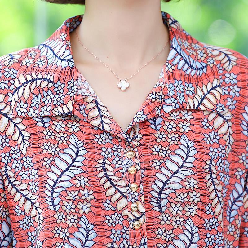 Áo Sơ Mi chiffon Tay Ngắn In Hoa plus size Cho Phụ Nữ Trung Niên