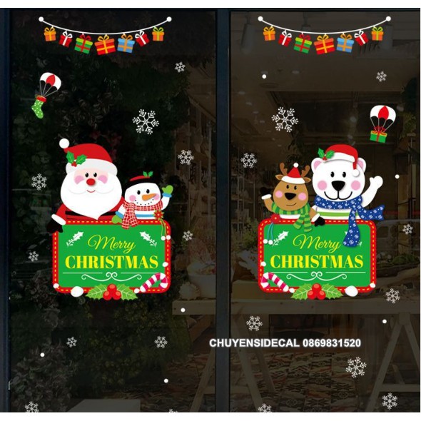 Decal dán tường Noel - Bảng Xanh chào đón lễ Vui Nhộn