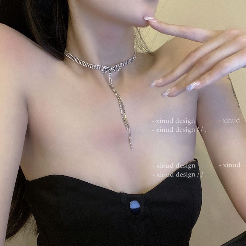 DÂY CHUYỀN CHOCKER ĐÍNH ĐÁ THẮT NƠ DÁNG DÀI ĐI TIỆC SANG CHẢNH