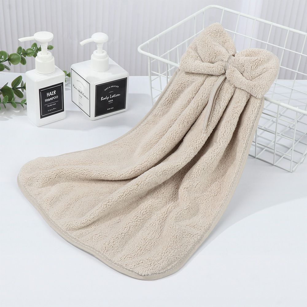 Khăn lau tay vải nhung san hô mềm mại thấm hút tốt phối nơ treo tường nhà bếp/phòng tắm