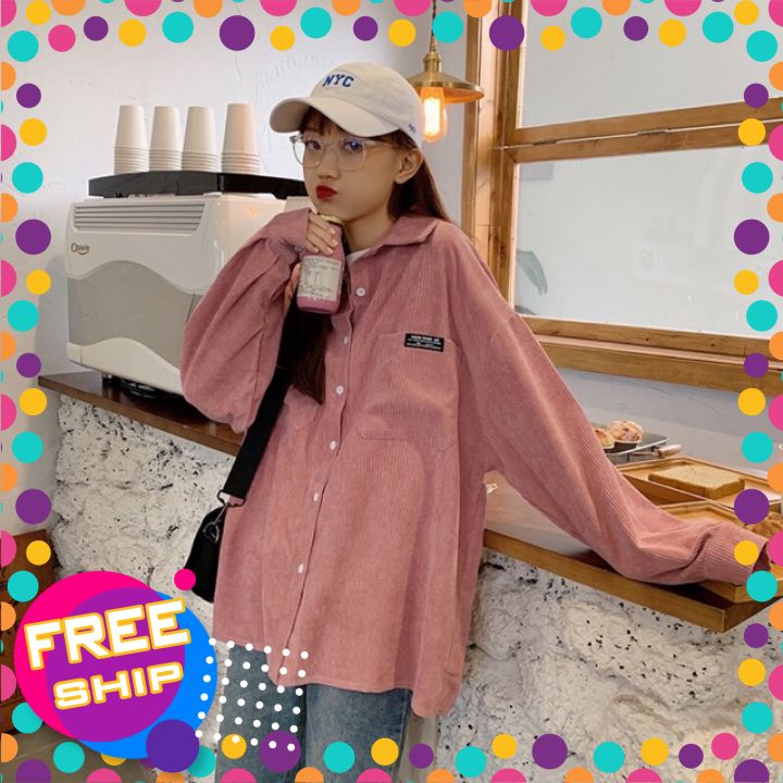 Áo Sơ Mi Gân Màu Pastel Form Rộng Ulzzang