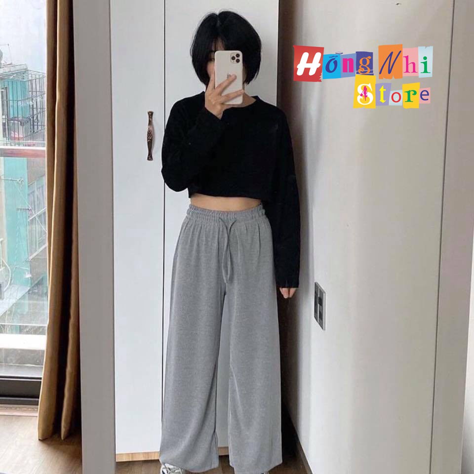 Áo Croptop Trơn Tay Dài Dáng Rộng Màu Đen Long Tee Ulzzang - MM