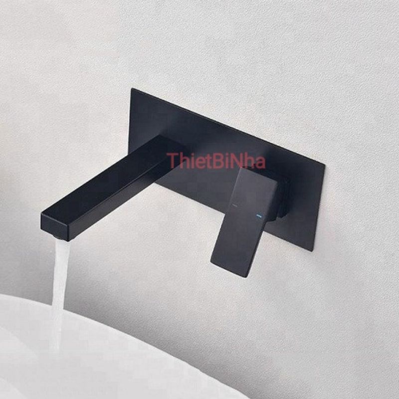 Vòi Lavabo Nóng Lạnh Âm Tường Đồng Thau sơn tĩnh điện màu đen KANISS, bảo hành chính hãng 05 năm