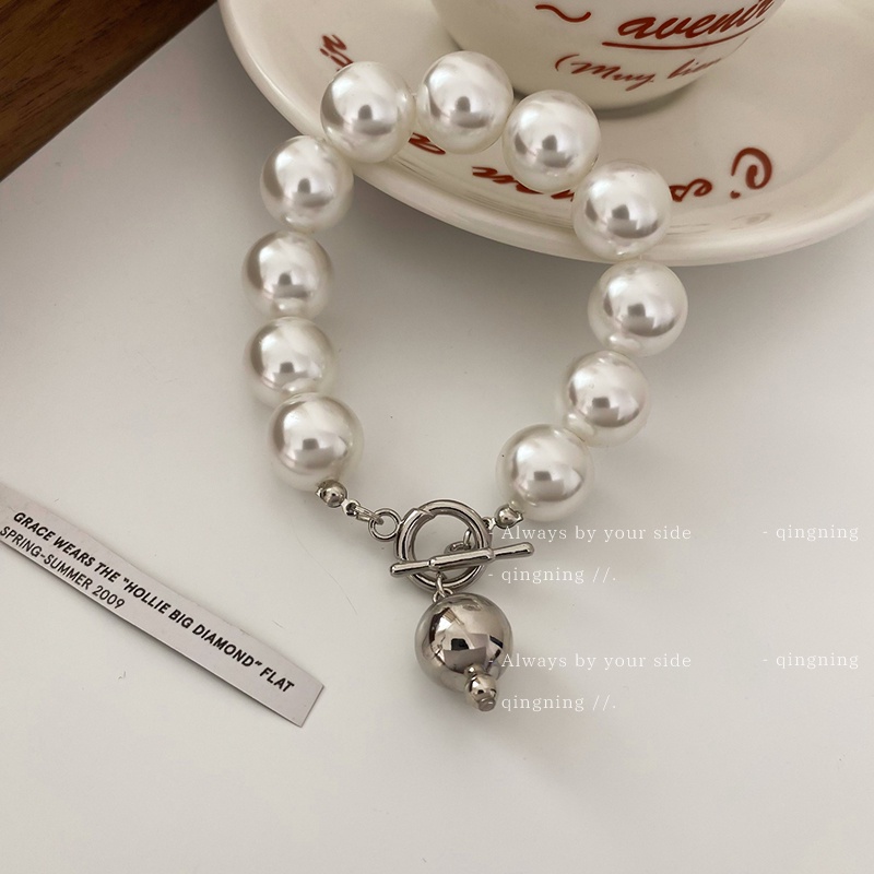 DREJEW Vòng đeo tay đính hạt ngọc trai giả hình chữ T phong cách Pháp cổ điển độc đáo