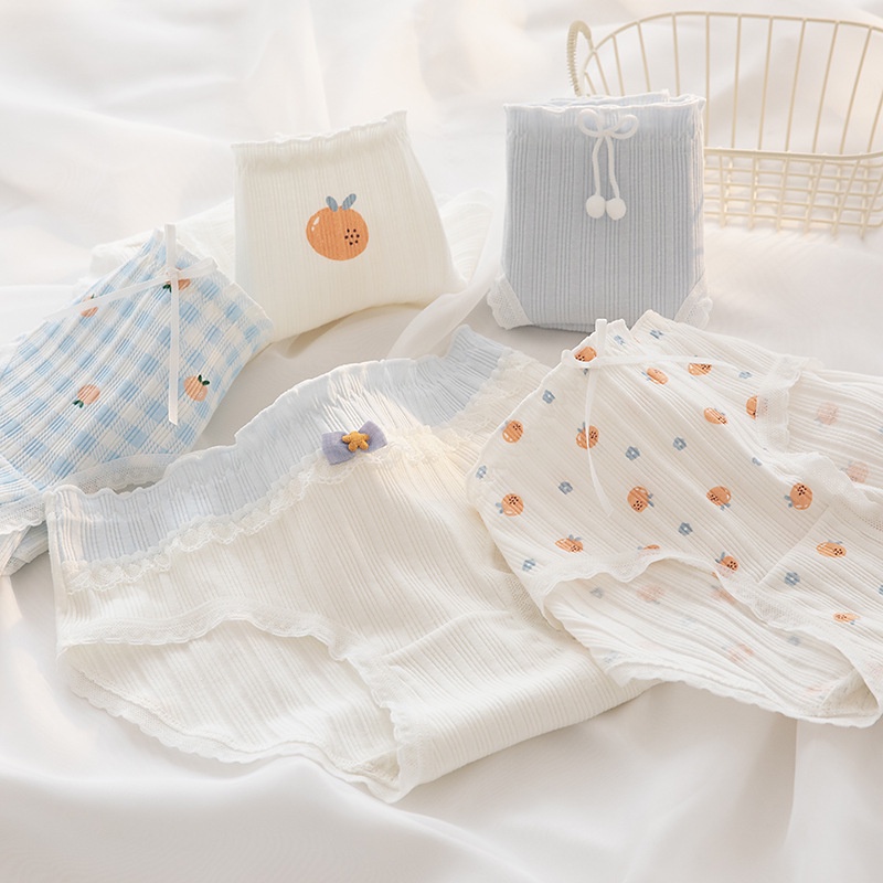 Quần lót cute nữ cotton gân tăm hoạ tiết quả cam Orai 313