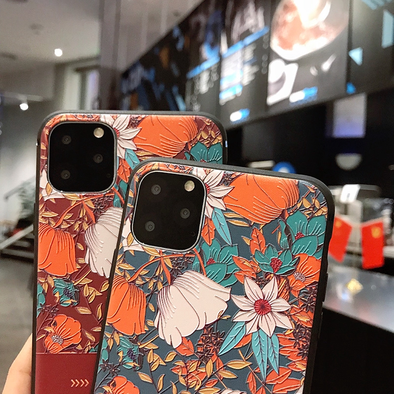 Ốp lưng điện thoại in hoạt hình Blue Red Flower Pattern cho Samsung Galaxy A51 A71 A50S A30S A70 A50 A30 A20 A10 M10 A7 2018 Note 10 9 8 S20 Ultra S10 S9 S8 Plus