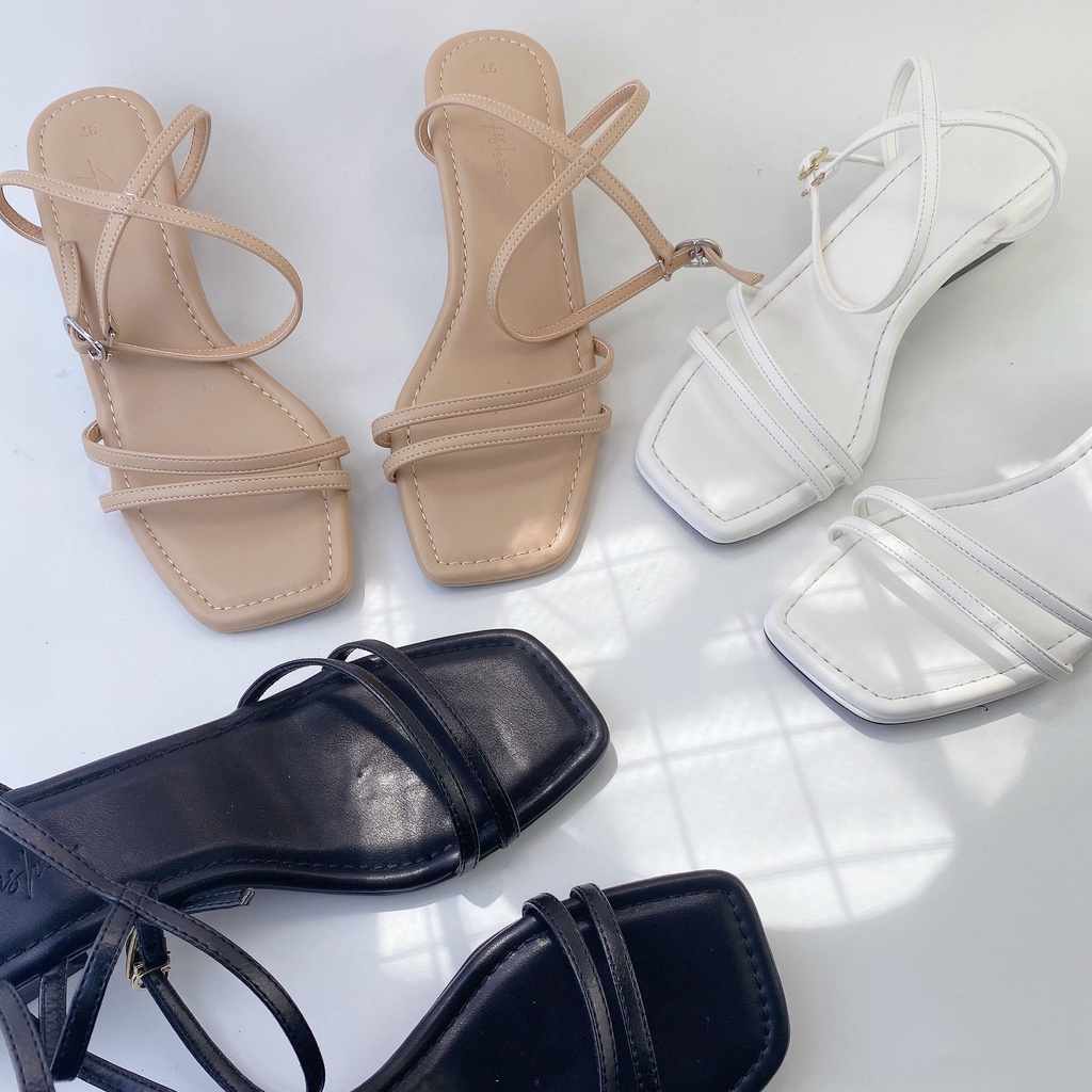 Sandal cao gót nữ 3 phân quai mảnh gót  mũi vuông thời trang HISHOO S143