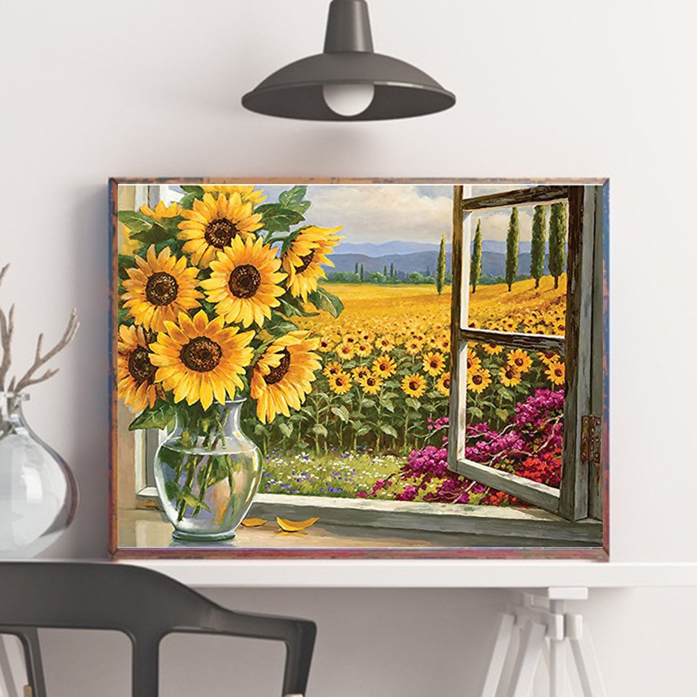 Tranh đính đá hình hoa hướng dương 5D DIY trang trí phòng khách và quà tặng handmade