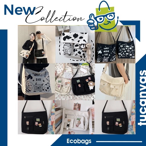 Túi canvas đeo chéo họa tiết, túi bò sữa đi học, túi tote phong cách unisex trẻ trung năng động TUCANVAS TCV | BigBuy360 - bigbuy360.vn